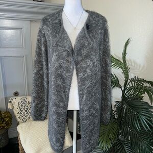 August Silk Long Soft Printed Cardigan Sweater Coat Size  L